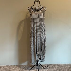 Elegant Black and White Striped Midi‎ Dress